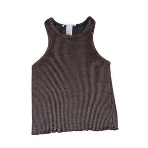 Caution To The Wind Brown Ribbed Tank Top